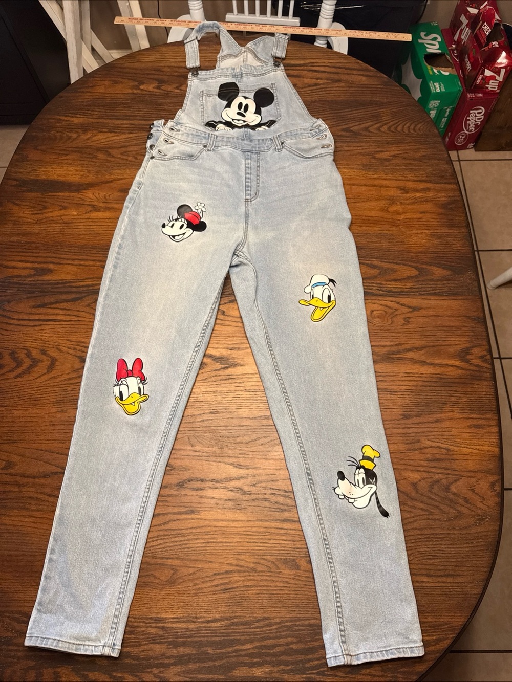 Disney Mickey and Friends Light Blue Denim Bib Overalls Womens Sz Sm Adjustable